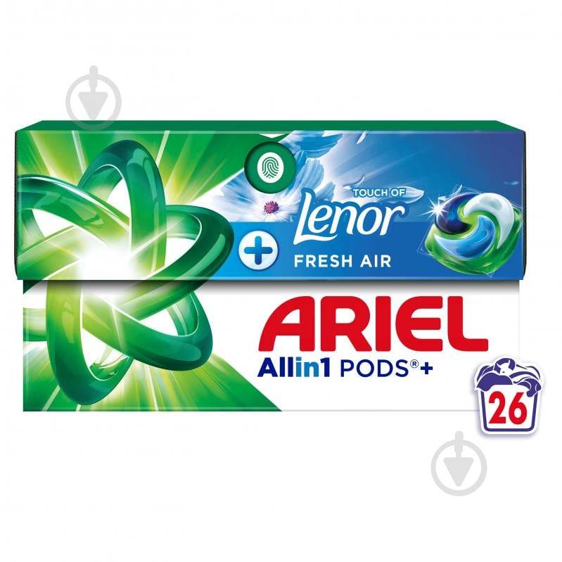 Капсулы для машинной стирки Ariel Все-в-1 Прикосновение свежего воздуха Lenor 26 шт. - фото 1 Капсулы для машинной стирки Ariel Все-в-1 Прикосновение свежего воздуха Lenor 26 шт. - фото 1