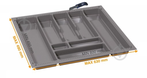 Лоток для столовых приборов Rejs PRO 630x490x45 мм фасад 700 мм пластиковый серый TE13.2671.05.036 - фото 2 Лоток для столовых приборов Rejs PRO 630x490x45 мм фасад 700 мм пластиковый серый TE13.2671.05.036 - фото 2