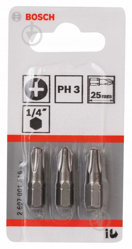 Набір біт Bosch Extra Hard 25 мм PH3 3 шт. 2607001515 - фото 2