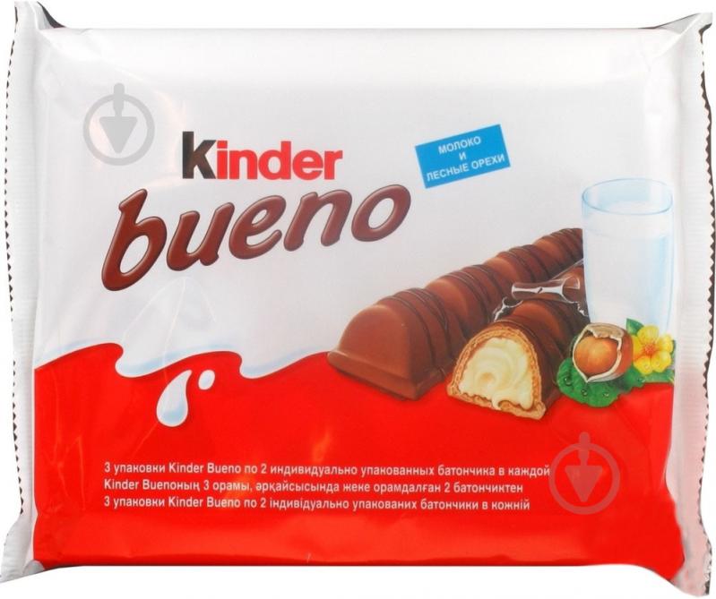 Батончик Kinder Bueno молоко та лісові горіхи 129 г - фото 1