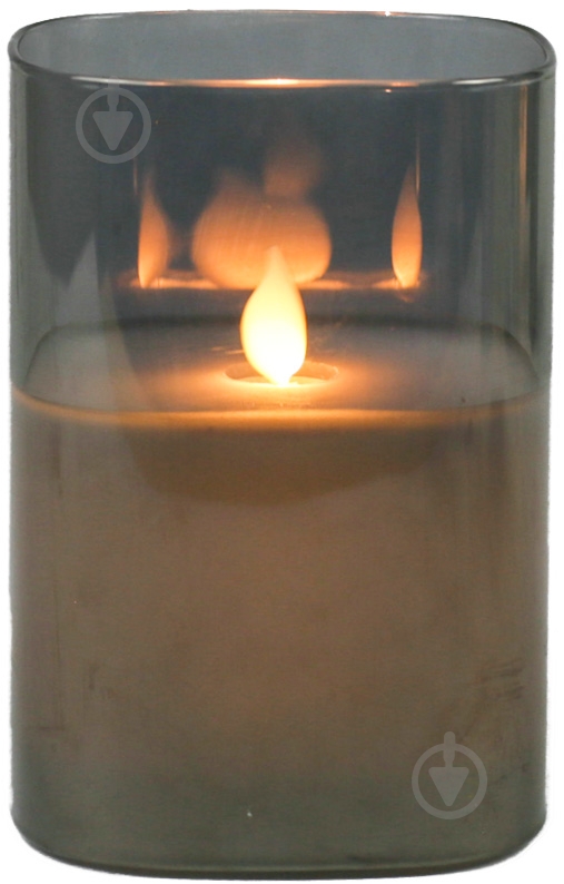 Декорація новорічна Свічник із свічкою що палахкотить 9х12,5 см сірий - фото 1