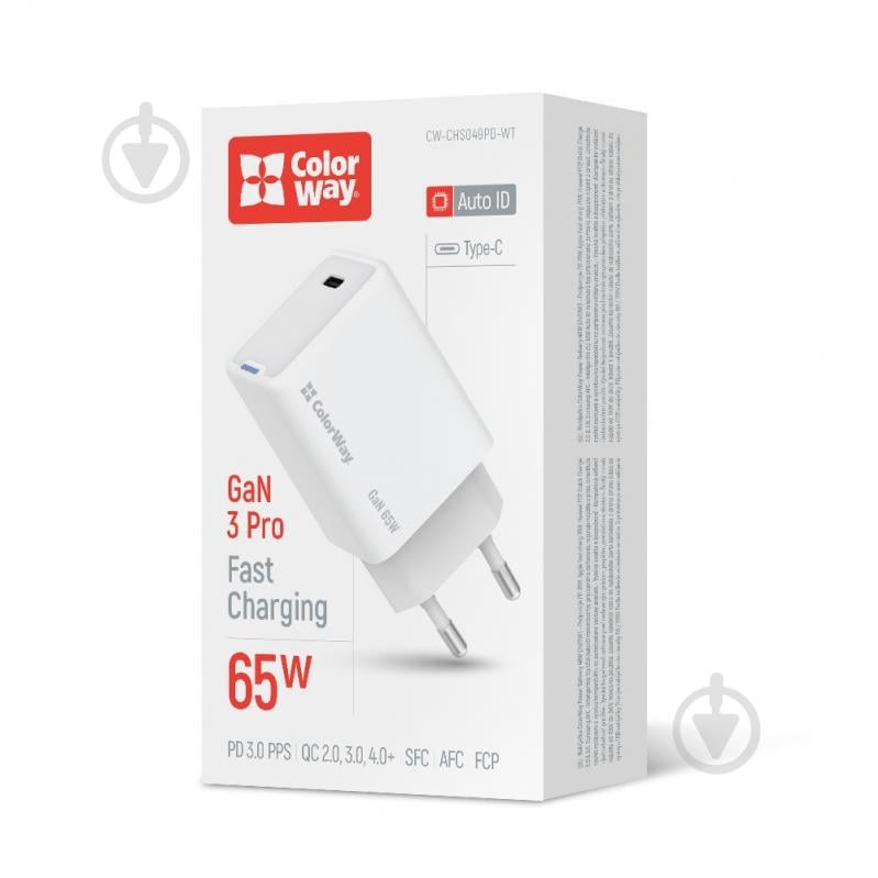Зарядное устройство ColorWay GaN Mini 65W PD Port PPS USB-C белый - фото 1 Зарядное устройство ColorWay GaN Mini 65W PD Port PPS USB-C белый - фото 1