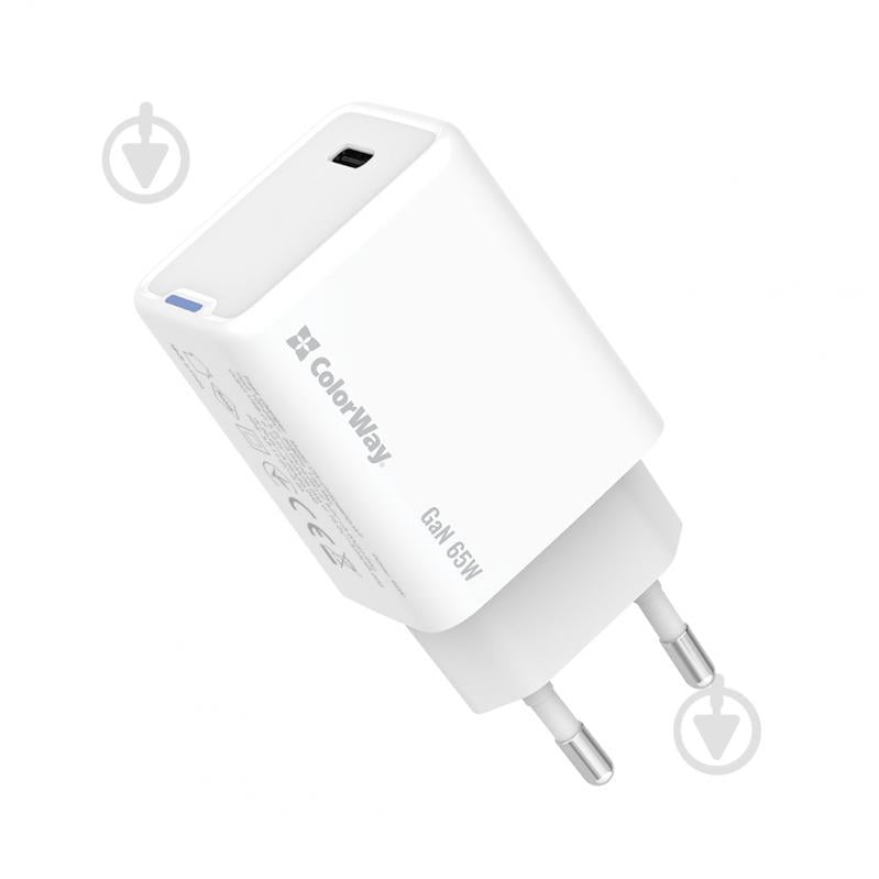 Зарядное устройство ColorWay GaN Mini 65W PD Port PPS USB-C белый - фото 2 Зарядное устройство ColorWay GaN Mini 65W PD Port PPS USB-C белый - фото 2