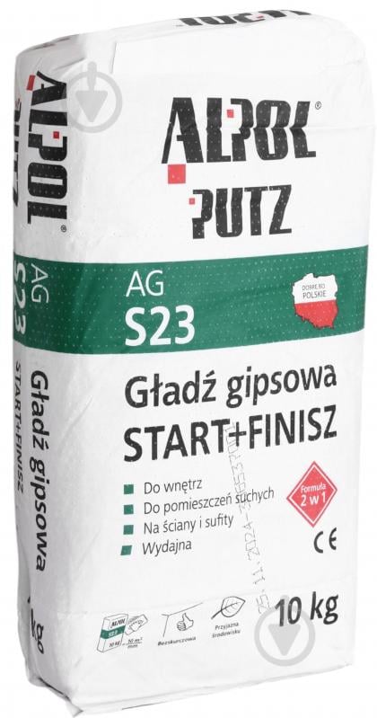 Шпаклівка Alpol гіпсова старт+фініш 2 в 1 Putz AG S23 10кг - фото 2