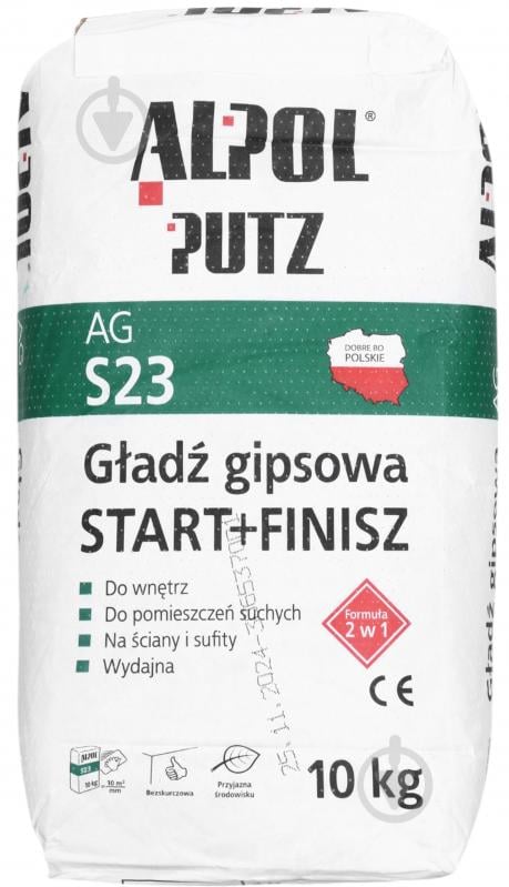 Шпаклівка Alpol гіпсова старт+фініш 2 в 1 Putz AG S23 10кг - фото 1
