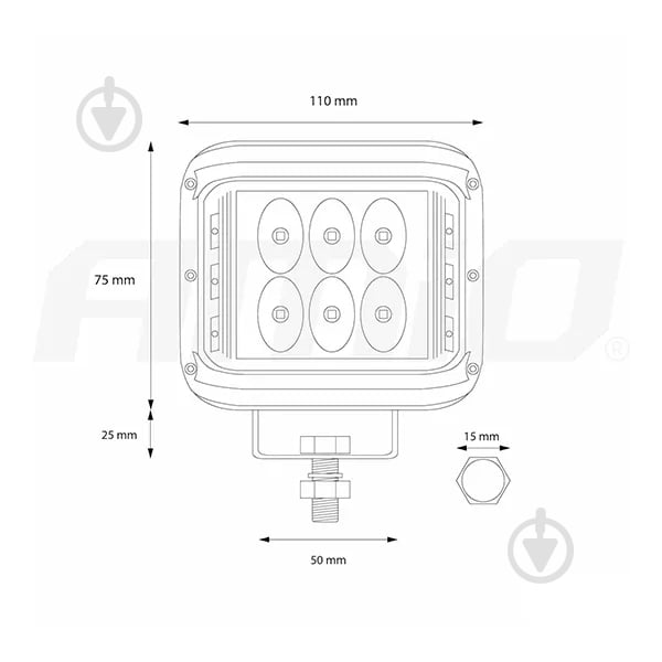 Фара додаткова AMiO AWL08 12 LED (02422) 36 Вт 9 В - фото 3 Фара додаткова AMiO AWL08 12 LED (02422) 36 Вт 9 В - фото 3