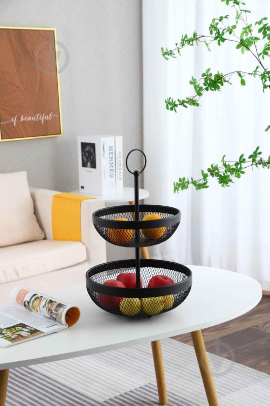 Кошик для фруктів Flamberg Premium подвійний Fernie 46х29,5 см чорний металевий - фото 6 Кошик для фруктів Flamberg Premium подвійний Fernie 46х29,5 см чорний металевий - фото 6