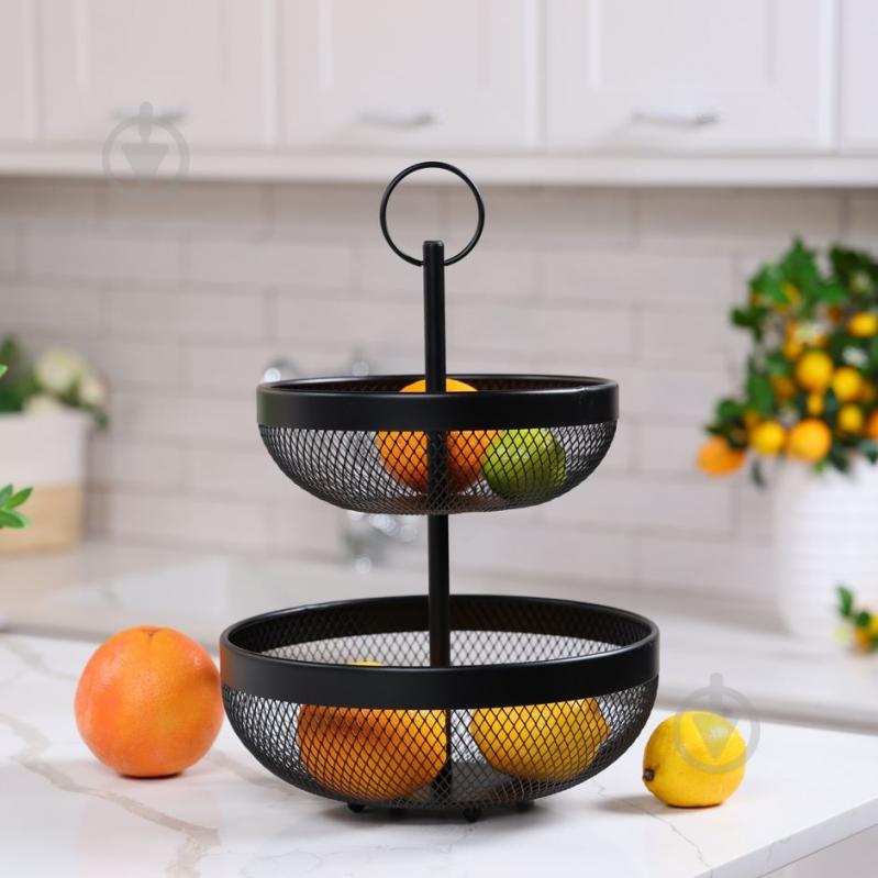 Кошик для фруктів Flamberg Premium подвійний Fernie 46х29,5 см чорний металевий - фото 2 Кошик для фруктів Flamberg Premium подвійний Fernie 46х29,5 см чорний металевий - фото 2