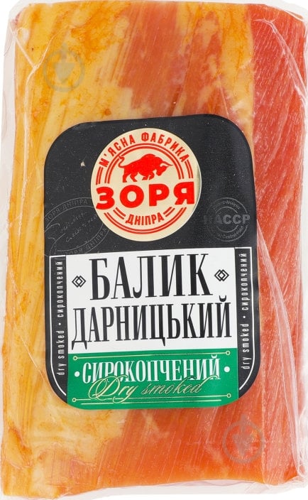 Балик ТМ Зоря Дніпра «Дарницький» сирокопчений ваговий у вакуумній упаковці - фото 1