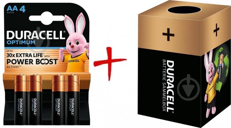 Батарейки лужні Duracell Optimum LR6 AA (пальчикові) 4 шт. (+ Еко-бокс Duracell) - фото 1 Батарейки лужні Duracell Optimum LR6 AA (пальчикові) 4 шт. (+ Еко-бокс Duracell) - фото 1