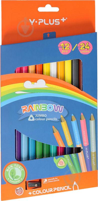 Олівці кольорові двосторонні Rainbow jumbo 12 шт. PC150410 Y PLUS - фото 1