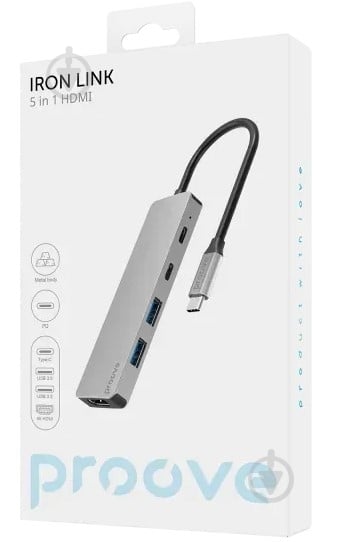 USB-хаб Proove Iron Link 5 in 1 2 х Type-C + 2 х USB 3.0 + HDMI серебряный (HBIL00222024) - фото 4 USB-хаб Proove Iron Link 5 in 1 2 х Type-C + 2 х USB 3.0 + HDMI серебряный (HBIL00222024) - фото 4