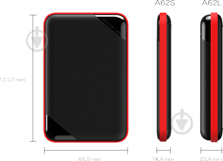 Внешний жесткий диск Silicon Power A62 S 1 ТБ 2,5" USB 3.2USB 3.2 (SP010TBPHD62SS3K) red/black - фото 8