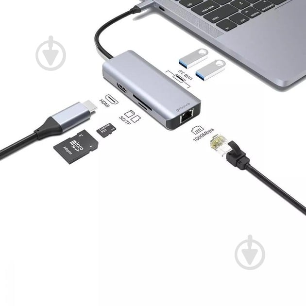 USB-хаб Proove Iron Link 7 in 1 2 х Type-C + 2*USB3.0 + HDMI + SD/TF silver (HBIL00222004) - фото 5 USB-хаб Proove Iron Link 7 in 1 2 х Type-C + 2*USB3.0 + HDMI + SD/TF silver (HBIL00222004) - фото 5