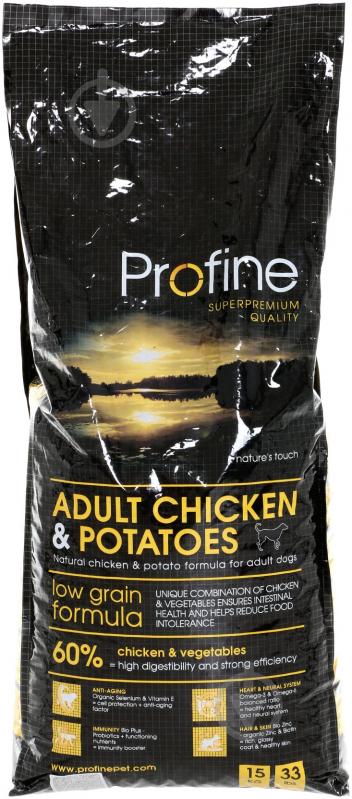 Корм для всех пород Profine Adult Chicken 15 кг 130000 (картошка, кукуруза, курица, печень) 15 кг - фото 1