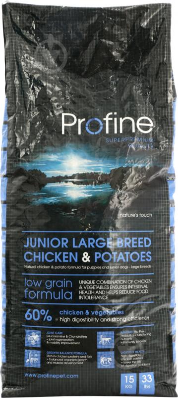 Корм для крупних порід Profine Junior Large Breed 15 кг 130003 (картопля, кукурудза, курка, печінка) 15 кг - фото 1