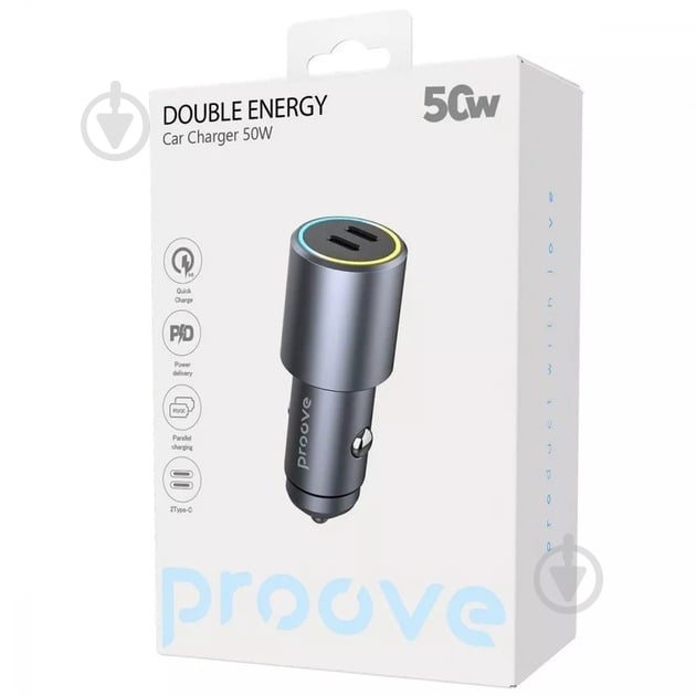 Автомобильное зарядное устройство Proove Double Energy 50W Type-C + Type-C metal gray - фото 2 Автомобильное зарядное устройство Proove Double Energy 50W Type-C + Type-C metal gray - фото 2
