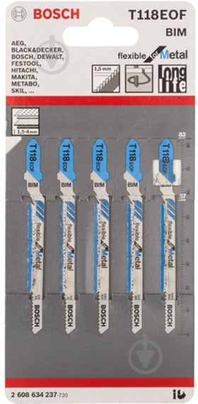 Набор пилочек для электролобзика Bosch Т 118 EOF Flexible for Metal 5 шт. 2608634237 - фото 1