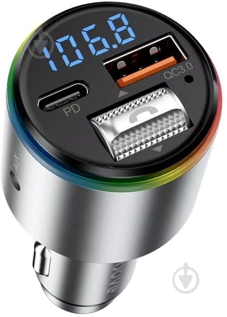 Автомобильное зарядное устройство Proove FM Launcher Power Drive 30W PD+QC3.0 Type-C+USB+AUX silver (FMPD30110006) - фото 4