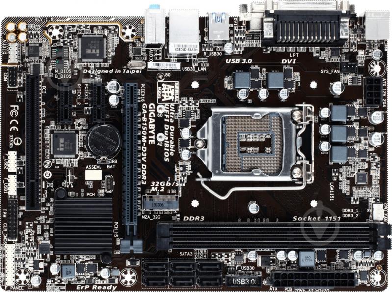 Материнская плата Gigabyte GA-B150M-D3V_DDR3 (Socket 1151, Intel B150, mirco ATX) - фото 1
