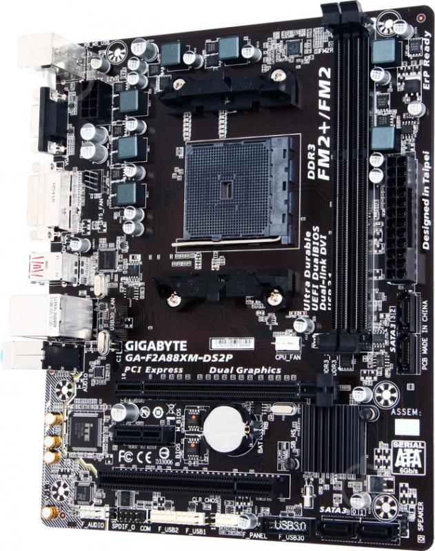 Материнська плата Gigabyte GA-F2A88XM-DS2P (Socket FM2+, AMD A88X, mirco ATX) - фото 2