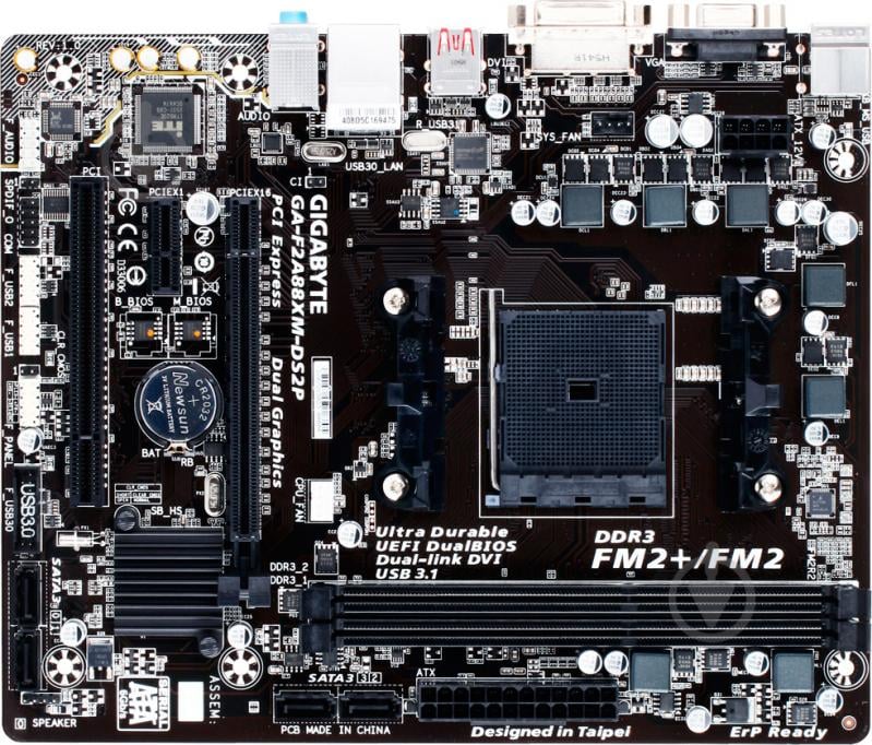 Материнська плата Gigabyte GA-F2A88XM-DS2P (Socket FM2+, AMD A88X, mirco ATX) - фото 1