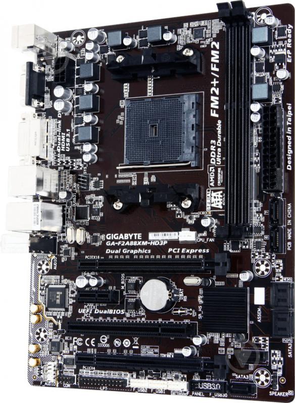 Материнська плата Gigabyte GA-F2A88XM-HD3P (Socket FM2+, AMD A88X, mirco ATX) - фото 2