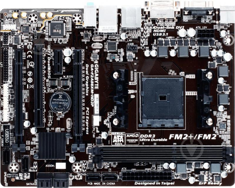 Материнська плата Gigabyte GA-F2A88XM-HD3P (Socket FM2+, AMD A88X, mirco ATX) - фото 1