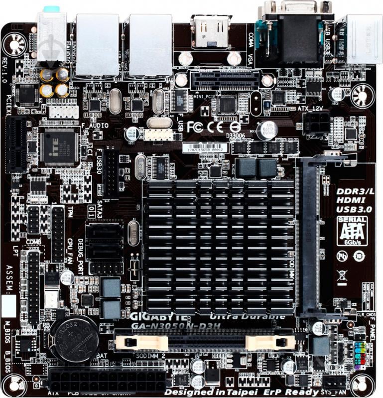 Материнська плата Gigabyte GA-N3050N-D3H (Integrated CPU, SoC, mini ITX) - фото 1