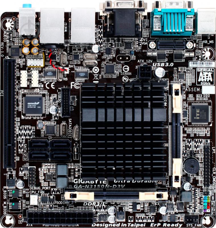 Материнська плата Gigabyte GA-N3150N-D3V (Integrated CPU, SoC, mini ITX) - фото 1