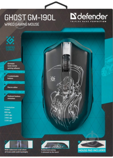 Мышка Defender Doom Ghost GM-190L (+коврик) black - фото 13