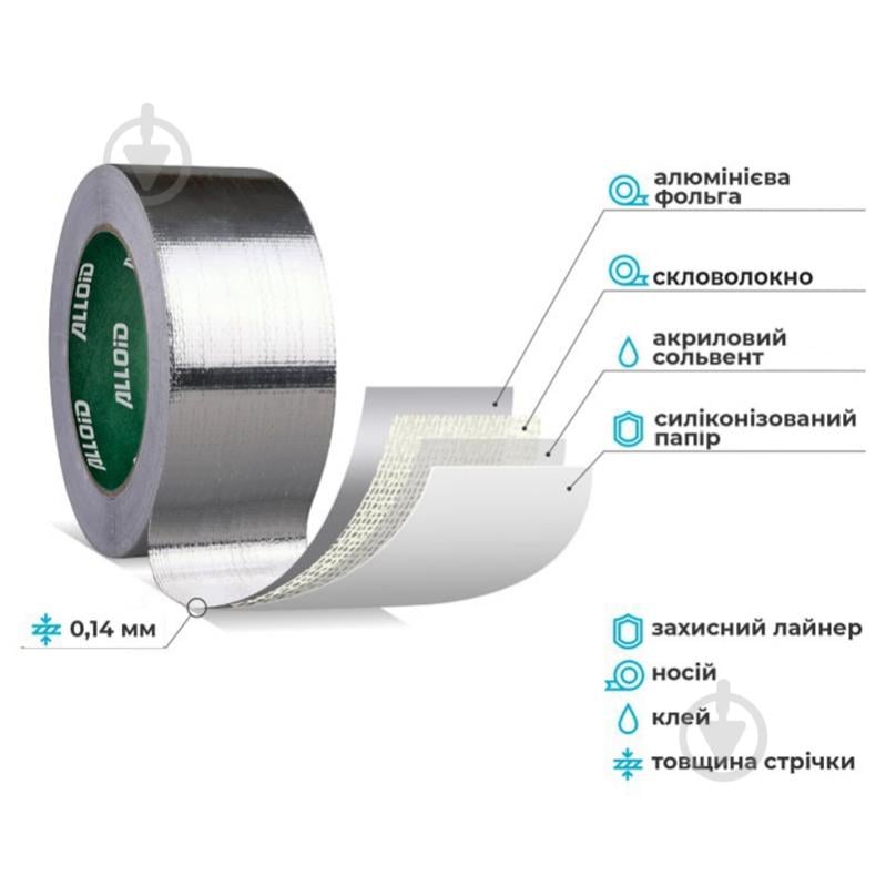 Скотч алюминиевый Alloid AT-1404825 48 мм 25 м серый - фото 2