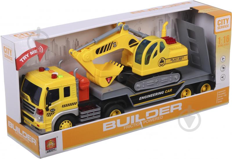 Экскаватор Shantou с тягачом и платформой 1:16 - фото 10