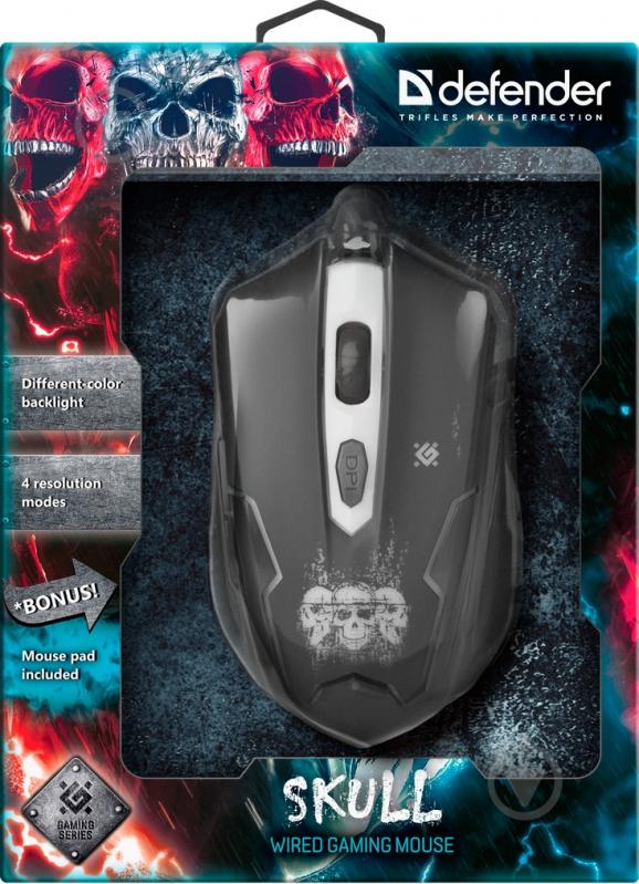 Мышка Defender Skull GM-180 (+коврик) black - фото 10