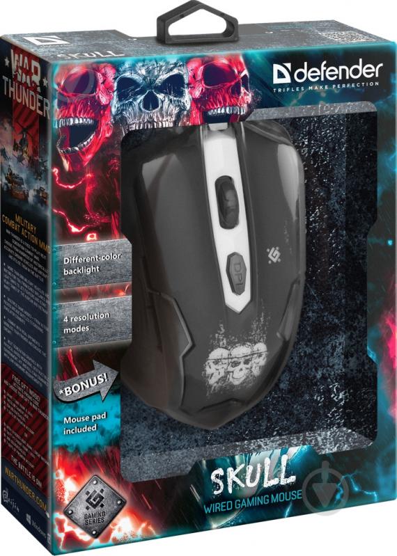 Мышка Defender Skull GM-180 (+коврик) black - фото 11