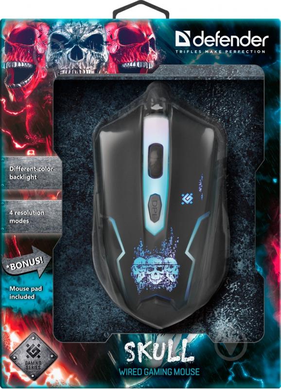 Мышка Defender Skull GM-180 (+коврик) black - фото 13