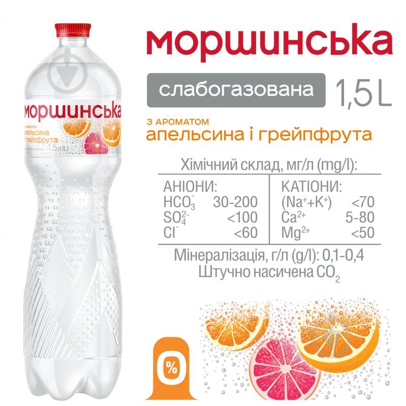 Вода Моршинська з ароматом апельсина і грейпфрута сильногазована 1,5 л - фото 3