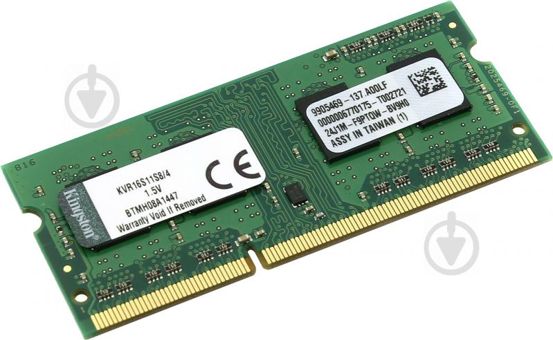 Оперативна пам'ять Kingston SODIMM DDR3 4 GB (1x4GB) 1600 MHz (KVR16S11S8/4) - фото 1