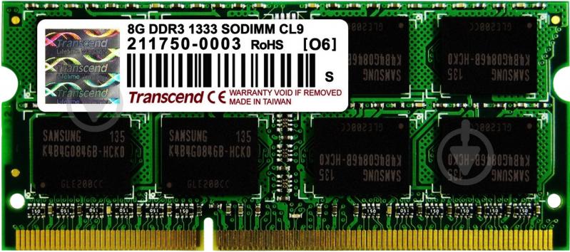 Оперативна пам'ять TRANSCEND SODIMM DDR3 8 GB (1x8GB) 1333 MHz (TS1GSK64V3H) - фото 1