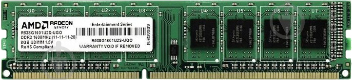 Оперативна пам'ять AMD DDR3 SDRAM 8 GB (1x8GB) 1600 MHz (R538G1601U2S-URETAIL) - фото 1