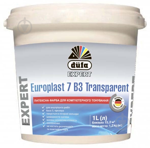 Фарба латексна Dufa Europlast 7 B3 Transparent шовковистий мат VN 2669 1 л - фото 2