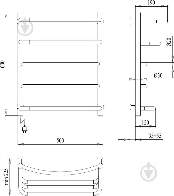 Рушникосушарка електрична Paladii Тріумф Е 600х500/5 ТДе005РL - фото 2