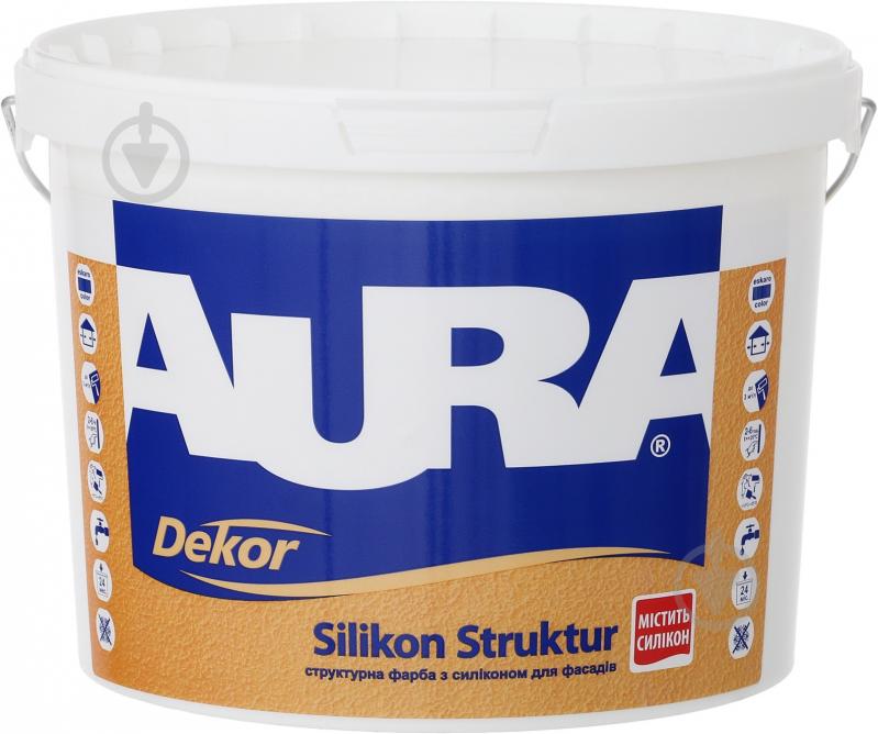 Краска силиконовая структурная Aura® Dekor Silikon Struktur мат белый 2,5 л - фото 1