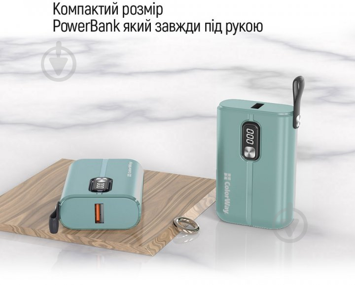 Повербанк ColorWay Full power Ligthning + USB QC3.0 + USB-C PD 22.5W 10000 mAh green (CW-PB100LPK2GR-PDD) - фото 11