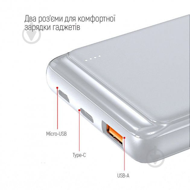 Повербанк ColorWay Slim USB QC3.0 + USB-C PD 18W 10000 mAh white (CW-PB100LPG3WT-PD) - фото 13