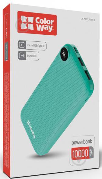 Повербанк ColorWay Slim LCD 10000 mAh green (CW-PB100LPH2GR-D) - фото 3