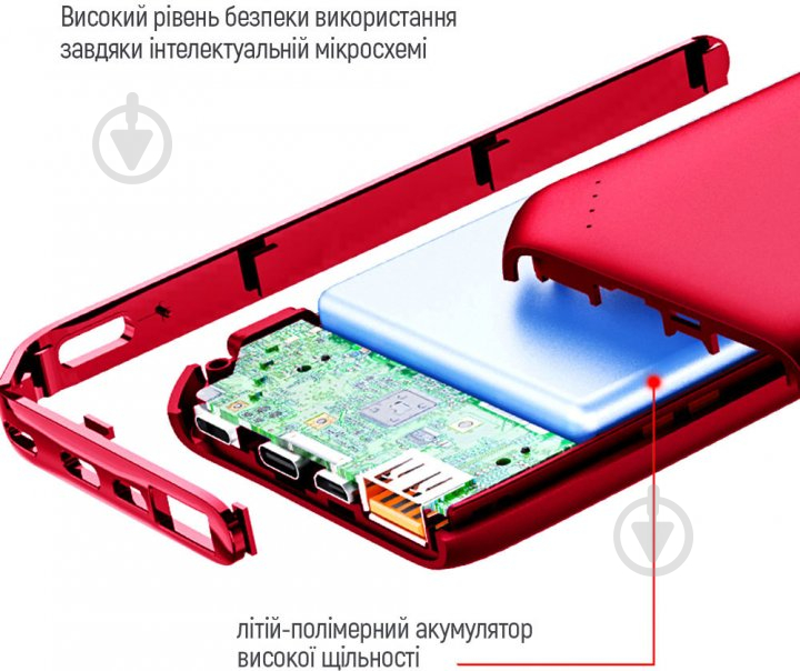 Повербанк ColorWay Soft touch Ligthning + USB QC3.0 + USB-C PD 18W 10000 mAh red (CW-PB100LPE3RD-PD) - фото 10