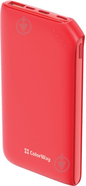 Повербанк ColorWay Soft touch Ligthning + USB QC3.0 + USB-C PD 18W 10000 mAh red (CW-PB100LPE3RD-PD) - фото 2