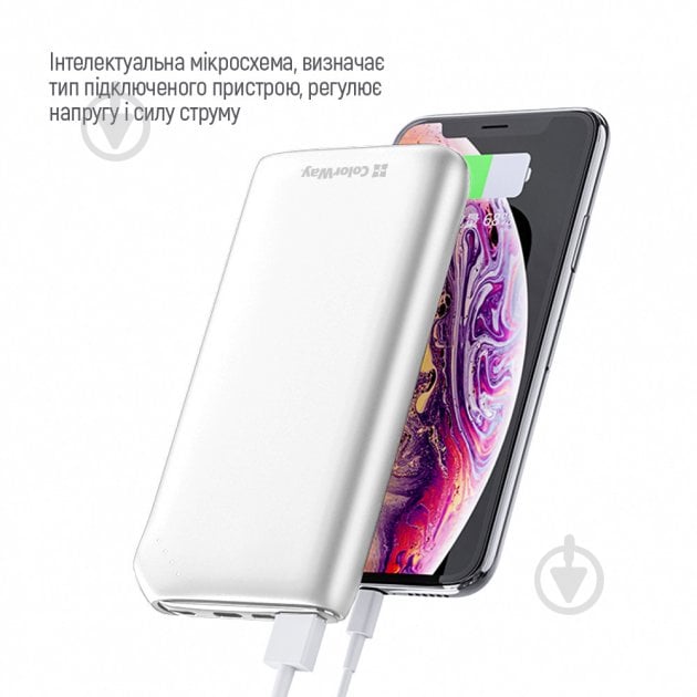 Повербанк ColorWay Soft touch Ligthning + USB QC3.0 + USB-C PD 18W 10000 mAh white (CW-PB100LPE3WT-PD) - фото 9