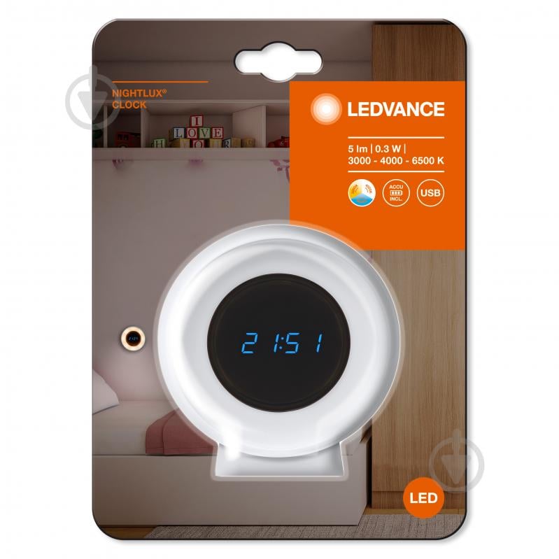 Нічник-годинник Ledvance Nighlux Clock 0,3 Вт білий - фото 2